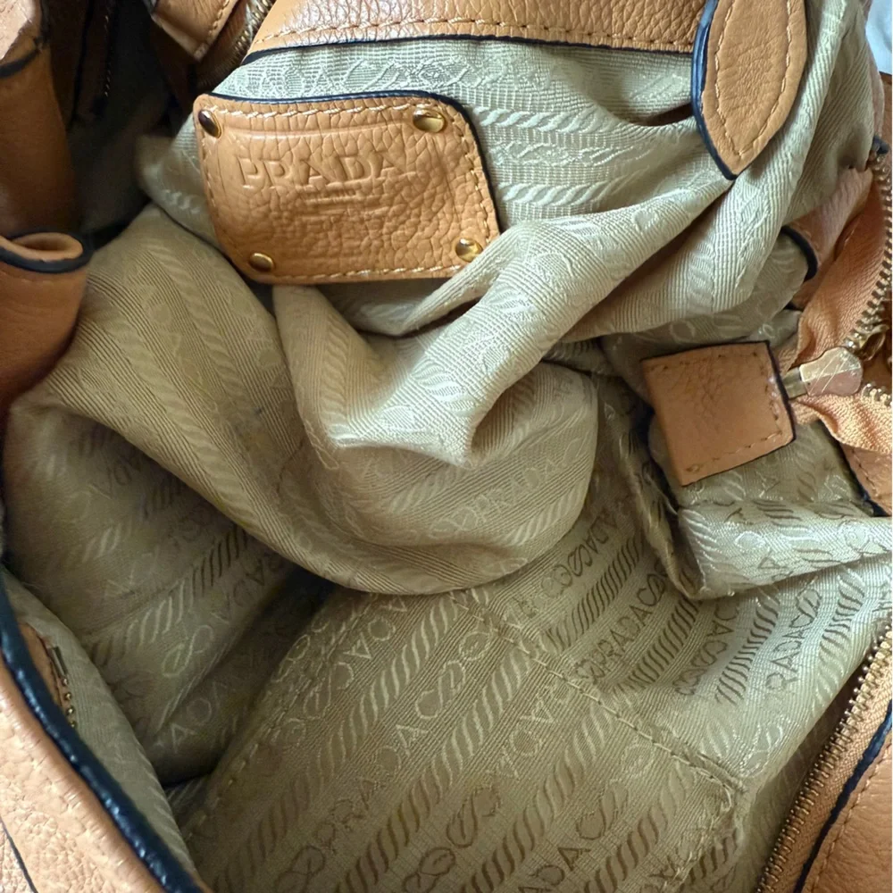 Prada Tan Leather Tassel Hobo Bag